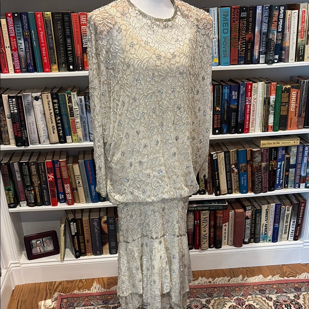 Elegant Cream Lace Beaded Dress
